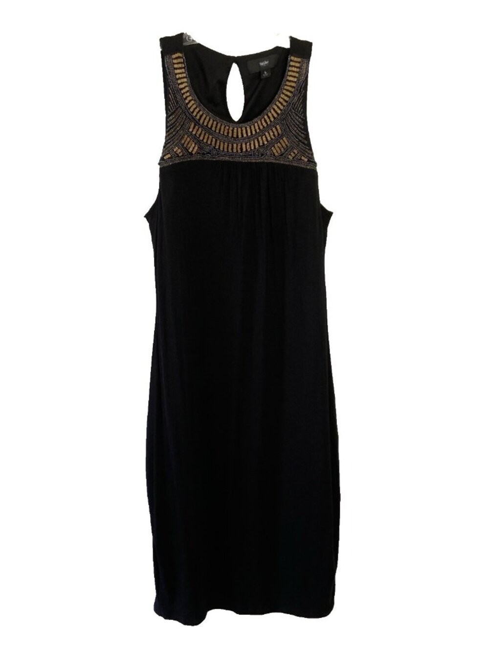 Mossimo Women's Black Beaded Neckline Lined Pullover Midi Dress L
